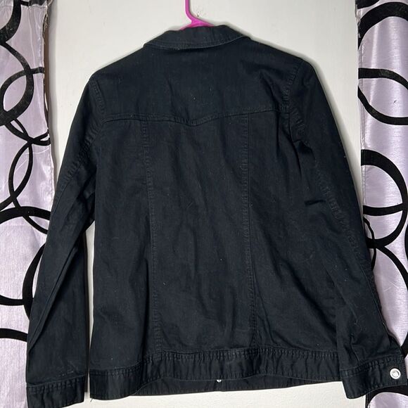 Denim & Company black denim jacket with Rhinestone buttons size medium - Picture 8 of 8